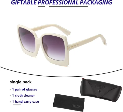 Vista 7 de Freckles Mark Gafas de sol de inspiración vintage para mujer, diseño cuadrado grande de plástico