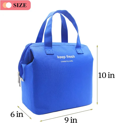 Vista 3 de Mziart Bolsa de almuerzo aislada simple Bento bolsa de almuerzo bolsa de almuerzo para mujeres hombres adultos picnic trabajo senderismo playa (azul)