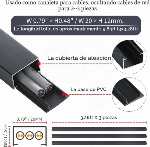 Vista 3 de Perfiles de decoración de tira de borde en forma de U de aleación de aluminio con base, canal de cubierta de cable de canaleta de cable de metal