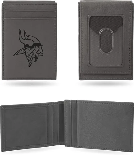 Vista 6 de Rico Industries - Cartera de bolsillo frontal con grabado láser NFL de fútbol, gris, compacta/cómoda/delgada