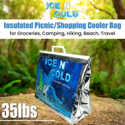 Vista 3 de ICE N COLD Bolsas de refrigeración aisladas para pícnic/compras (paquete de dos) para comestibles, camping, senderismo, playa, viajes, ligero