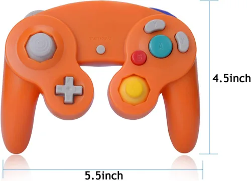 Vista 3 de ONE250 Paquete de 2 controladores con cable Classic Shock Joypad, compatibles con Wii NGC Gamecube Game Cube (morado y naranja)