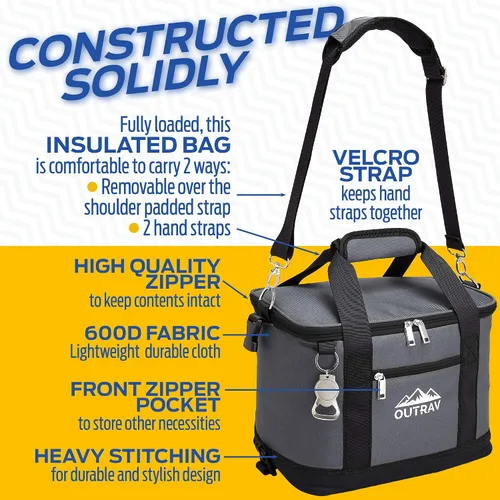 Vista 3 de Bolsa térmica plegable aislada – Bolsa térmica de almuerzo de 6 litros con abridor de botellas, capacidad para 16 latas, perfecta para camping
