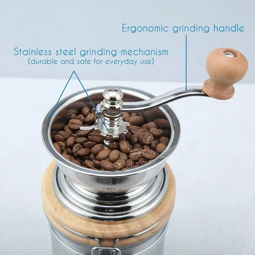 Vista 4 de Easyworkz Molinillo de café manual con recipiente hermético,Ajuste ajustable,Herramienta de molino de grano de café de rebabas de acero inoxidable