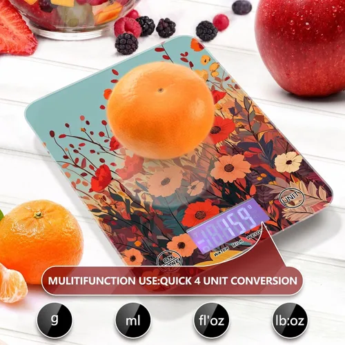Vista 5 de Autumn Poppy Flowers01 Báscula de alimentos para cocina, báscula digital de alimentos, onzas y gramos, para hornear, cocinar, paneles de vidrio