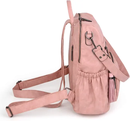 Vista 7 de UTO Mochila de cuero vegano para mujer, diseño de moda, convertible con borla, para viajes, con borla