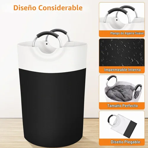 Vista 3 de BlissTotes - Canasta de lavandería de 75 litros, cesta de ropa independiente, cesta de ropa sucia plegable, tela impermeable con asas de aluminio