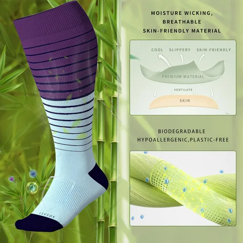 Vista 2 de LEVSOX Calcetines de compresión de pantorrilla ancha para mujeres y hombres, talla grande, 15-20 mmHg, hasta la rodilla, medias de gran soporte