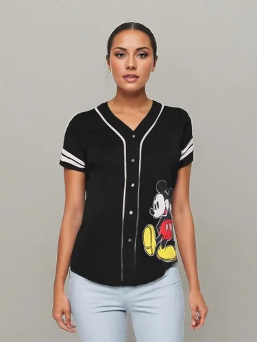 Vista 19 de Disney Camiseta de béisbol de Mickey Mouse con botones para mujer, diseño de Mickey y Minnie Mouse