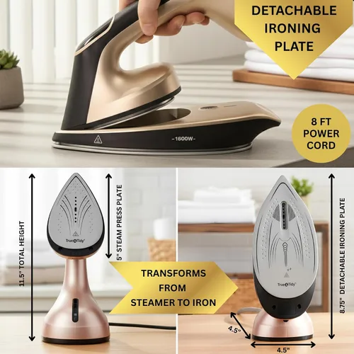 Vista 4 de True & Tidy DuoPress XL 2 en 1 vaporizador y plancha para ropa, potente vapor turbo de 1600 W, placa de cerámica grande, control de temperatura