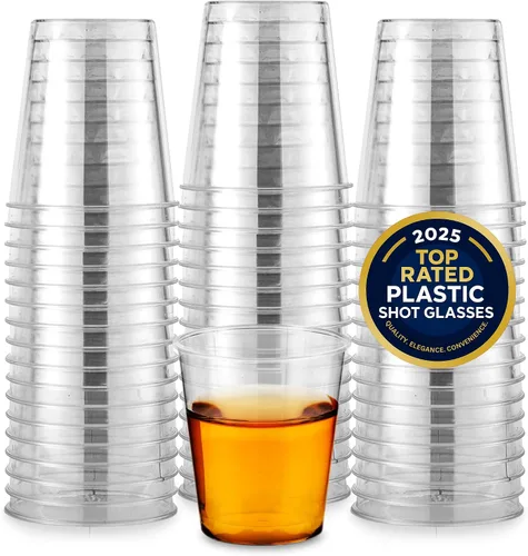 Vista 18 de Stock Your Home Paquete de 100 vasos de chupito de plástico (1 onza), vasos desechables transparentes para chupitos de gelatina, degustación