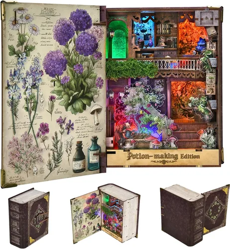 Vista 10 de MiniCity Kits de Rincón de Libros DIY para Adultos, Kit de Rincón de Libros en Miniatura para Casa de Muñecas, Rompecabezas de Madera 3D