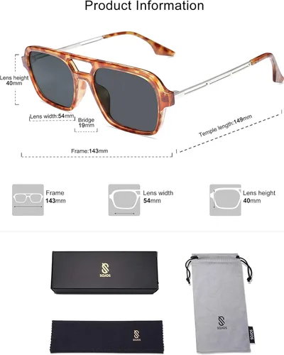 Vista 5 de SOJOS Vintage Polarized Aviator Sunglasses for Women Men 70s Retro Flat Narraw Rectangular Womens Glasses SJ2186