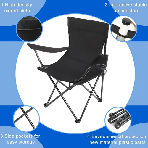 Vista 3 de Silla de camping portátil para adultos, silla plegable de tela Oxford para exteriores, resistente, plegable, ligera, con soporte para tazas de malla