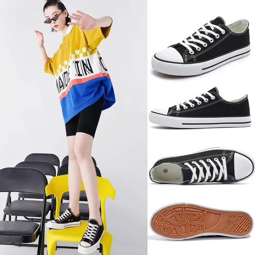 Vista 3 de Tenis de lona para mujeres, zapatos de lona de corte bajo con cordones, zapatos de tenis casuales