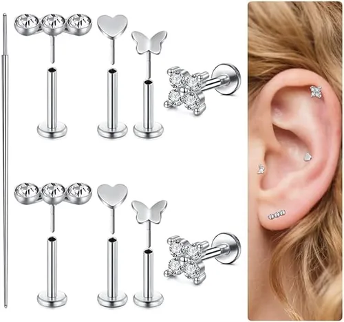 Vista 11 de MODRSA 20g 16g Tragus Piercing Jewelry Helix Earrings Threadless Flat Back Earrings for Women Forward Helix Cartilage Earring Tragus Jewelry Medusa