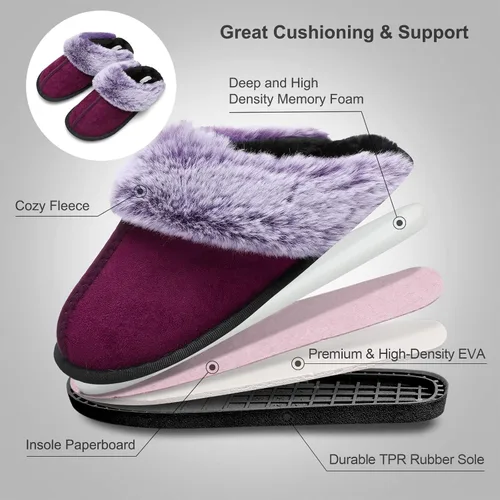 Vista 6 de Besroad Pantuflas de invierno peludas para la casa, sandalias de felpa de piel sintética esponjosas, zapatos cálidos para mujer