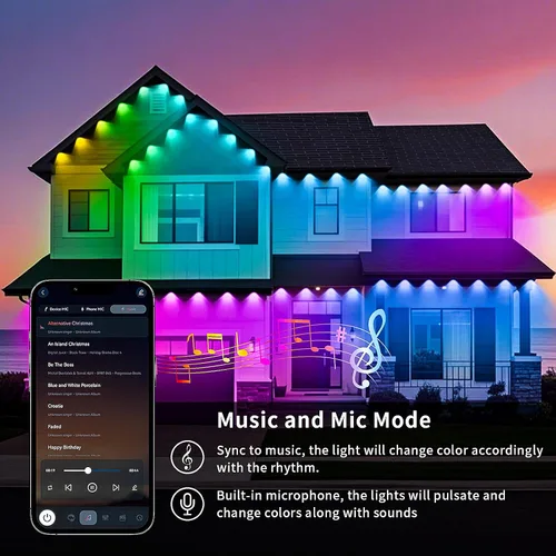 Vista 4 de KSIPZE Luces Permanentes para Exteriores Impermeables IP67, Luces LED Inteligentes RGB+IC para Aleros con Control por App y Botón, Más de 200 Modos