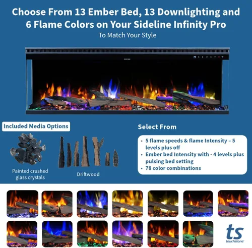 Vista 7 de Touchstone Sideline Infinity Pro Chimenea Eléctrica Inteligente de 3 Lados de 40" Habilitada para WiFi - 80064 - Empotrada - 6 Colores de Llama