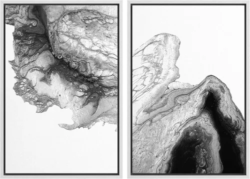 Vista 115 de SIGNWIN Lienzo enmarcado para pared, juego de arte con anillos de árbol de bosque grunge en blanco y negro, ilustraciones de naturaleza silvestre