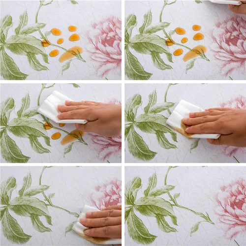 Vista 3 de LIBERECOO Juego de manteles de vinilo floral de alta calidad, mantel de PVC impermeable a prueba de aceite para mesas redondas, uso de alta