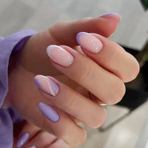Vista 12 de RikView uñas postizas blancas en forma de almendra de longitud media, uñas adhesivas naturales, uñas en relieve con diseño de margarita