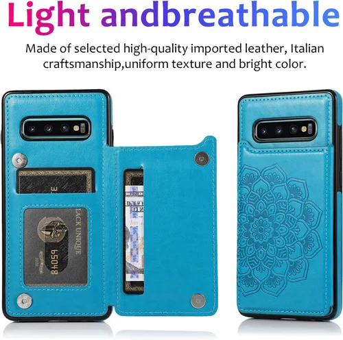 Vista 6 de Asuwish Funda compatible con Samsung Galaxy S10 y protector de pantalla de vidrio templado, accesorios para tarjetero con ranura para soporte