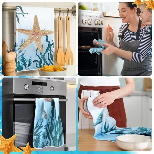Vista 4 de Boyiee - Juego de 6 toallas de cocina de playa con temática marina, toallas de té náuticas con animales del mar, 60 x 40 centímetros, regalos
