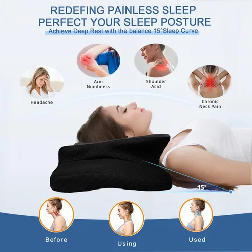 Vista 2 de Almohada Cervical para Alivio del Dolor para Soporte del Cuello, Almohada Ergonómica Ajustable para Dormir Cómodamente, Almohadas Ortopédicas