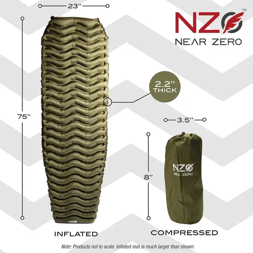 Vista 8 de NEAR ZERO Colchoneta inflable ultraligera – Almohadilla de aire compacta de 14.5 oz de 2 pulgadas de grosor, se infla rápidamente con 11