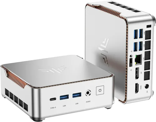Vista 15 de KAMRUI Mini PC Celeron J3455, Mini computadora de escritorio, 86B DDR/128GB eMMC pequeña computadora 4K soporte 2.5" SSD/mSATA SSD/2.4G+5G WiFi dual