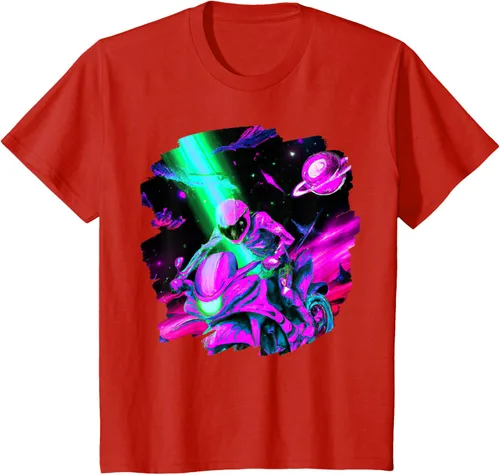Vista 3 de Camiseta de motociclista espacial para motociclista astronauta, Negro, S