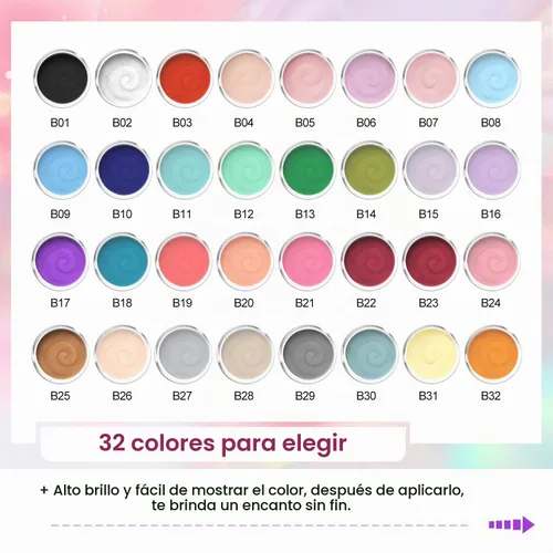 Vista 3 de Openlive Kit de iniciación de polvo para uñas de inmersión de 32 colores, 36 botellas azul, cheese, amarillo con capa base, capa superior