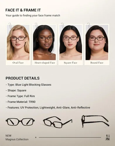 Vista 8 de TIJN Blue Light Blocking Glasses Women Men Retro Cat Eye Square Oval Anti Glare Screen Computer Gaming Daily Eyeglasses TR90
