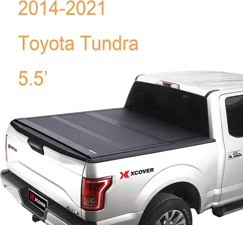 Vista 2 de Xcover - Funda para cama de camioneta plegable dura de bajo perfil, Compatible con camioneta Toyota Tundra Pickup de 2014-2021, cama de 5.5 pies