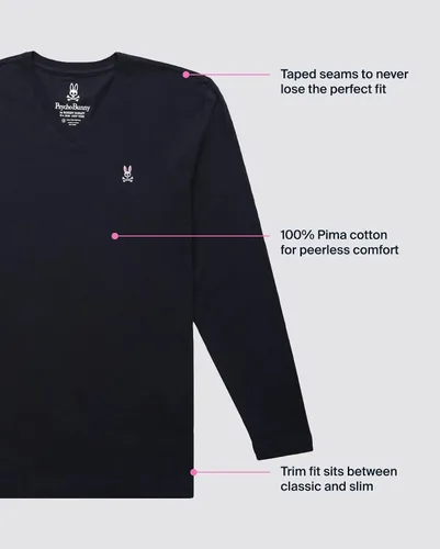 Vista 5 de Psycho Bunny Camiseta de manga larga con cuello en V para hombre