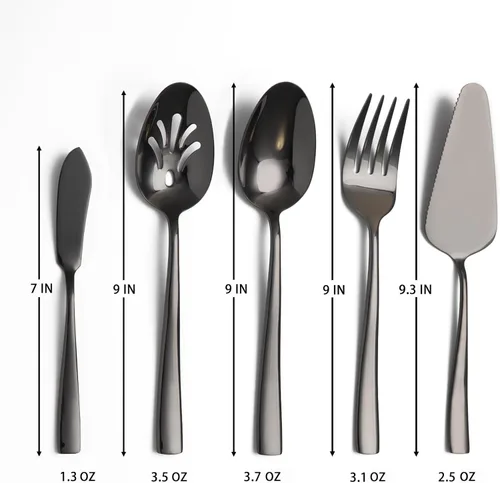 Vista 2 de Juego grande de utensilios de servir para anfitriona, cucharas de servir de acero inoxidable resistentes, cucharas ranuradas, tenedor de servir