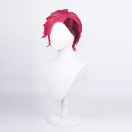 Vista 3 de SKYBEAUTY Vi - Pelucas de cosplay para League of Legends, pelucas cortas y esponjosas de color rojo con punta para hombres, peluca de fiesta