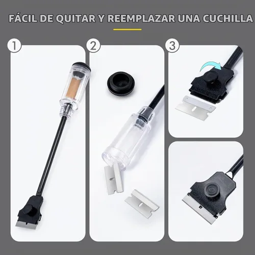 Vista 3 de FOSHIO Juego de herramientas multiusos para eliminar el tinte de ventana con raspador de hoja de afeitar de mango largo, maquinilla de afeitar