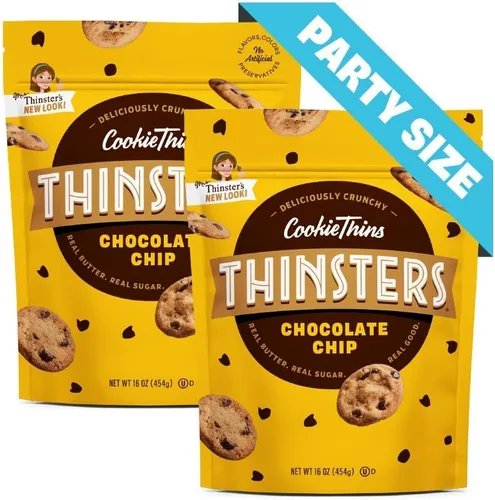 Vista 2 de Thinsters Galletas finas de galletas, chispas de chocolate, 16 onzas (paquete de 2), sin OMG, sin maní, sin jarabe de maíz, galletas crujientes, sin