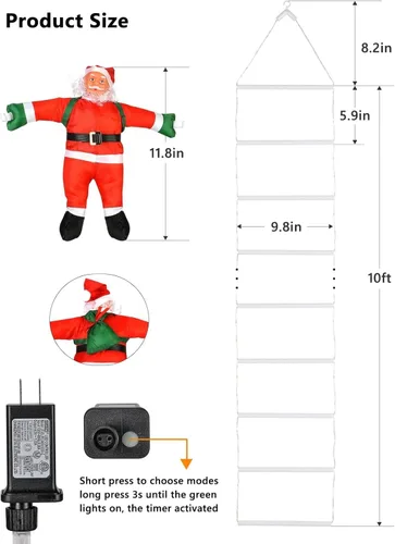 Vista 6 de Luces LED de escalera para decoraciones navideñas de 10 pies con Papá Noel