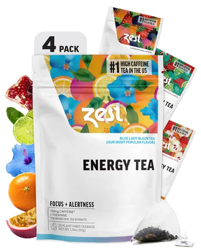 Vista 8 de Té de energía Blue Lady, té con elevado nivel de cafeína, la misma cafeína que el café (20 sobres)
