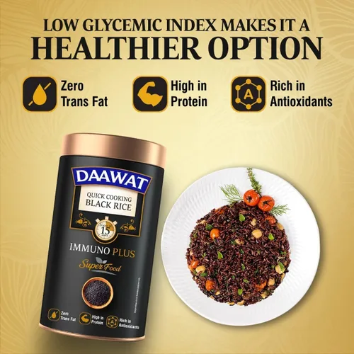 Vista 5 de Daawat Black Rice Immuno Plus Arroz negro de grano entero rico en antioxidantes Superalimento sin gluten Alto en fibra, bajo en grasa 1 kg