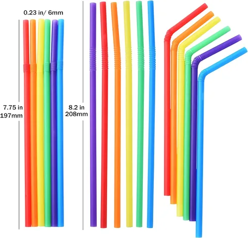 Vista 2 de ALINK Paquete de 100 pajitas flexibles de colores sólidos, pajitas flexibles desechables de plástico, 7.75 x 0.23 pulgadas