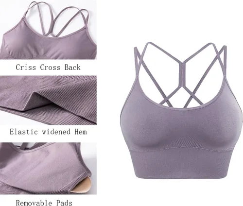 Vista 3 de Sujetadores deportivos con espalda cruzada, con relleno y tirantes cruzados, para atletismo, yoga, entrenamiento, fitness, bajo impacto