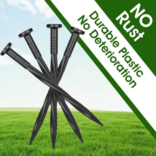 Vista 3 de Paquete de 150 estacas de anclaje de plástico para paisaje, estacas de 6 pulgadas para barrera, bordes de pavimentación, césped artificial, cercado