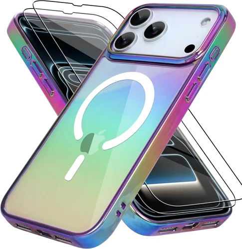 Vista 12 de Bonoma Funda magnética para iPhone 13 【Soporte para Magsafe】Protector de cámara de lujo de cristal fluorescente iridiscente con láser brillante + 2