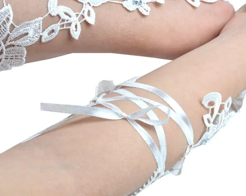Vista 5 de JISEN Guantes de encaje de boda para mujer, regalo formal para banquete, fiesta, sin dedos, Blanco