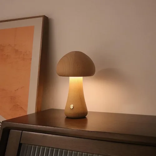 Vista 5 de Lámpara de madera USB con forma de hongo, luz nocturna multicolor, iluminación ambiental, luces de noche, lámparas de mesa para dormitorio, sala