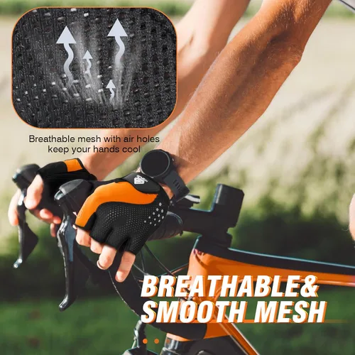 Vista 4 de HTZPLOO Guantes de ciclismo para hombres y mujeres con almohadilla antideslizante que absorbe los golpes, peso ligero, ajuste agradable, guantes